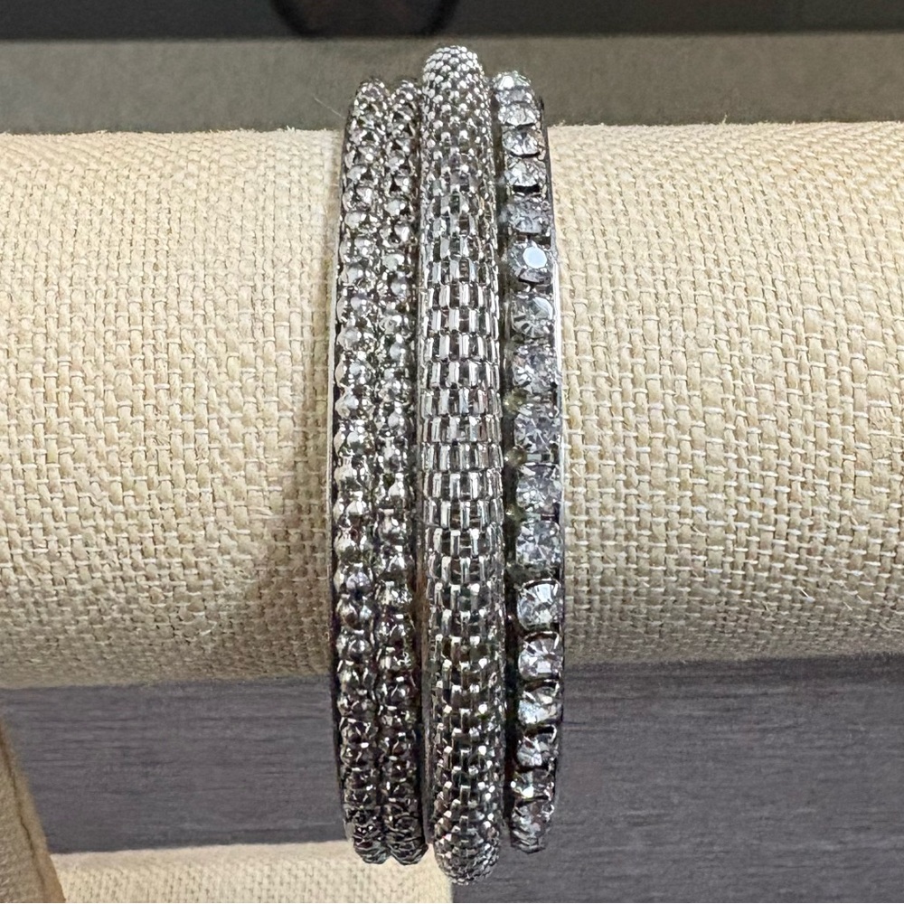 Three Sparkling Silver Stack Bracelets - image 1